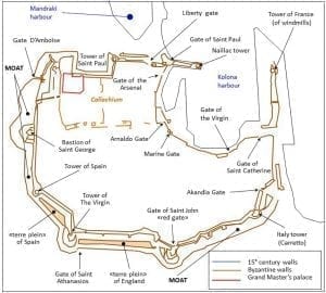 Plan Of The Old City - The Walls And The Gates In Rhodes