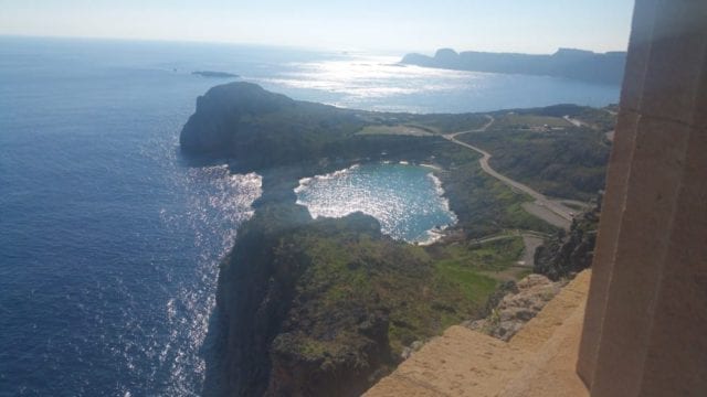 St Pauls Bay From The Acropolis Of Lindos